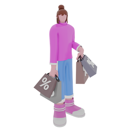 Femme faisant du shopping  3D Illustration