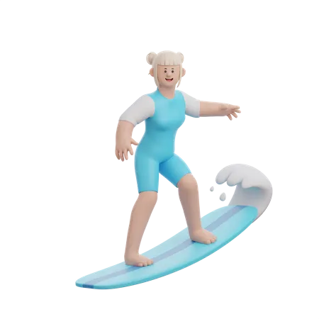 Femme faisant du surf  3D Illustration