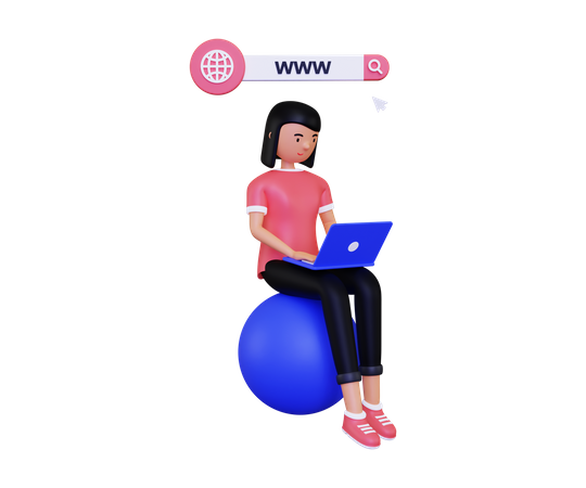 Femme faisant du surf sur Internet  3D Illustration