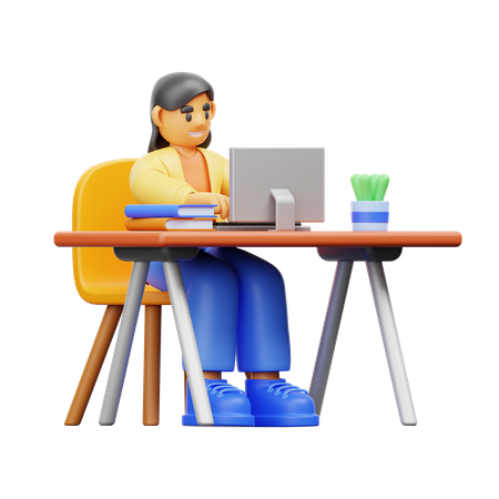 Femme travaillant au bureau  3D Illustration