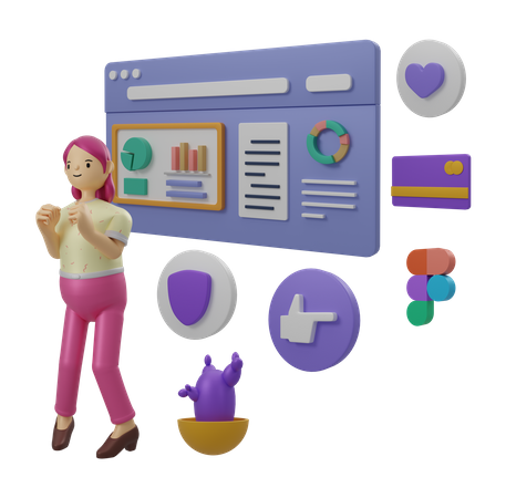 Femme faisant une analyse de données  3D Icon