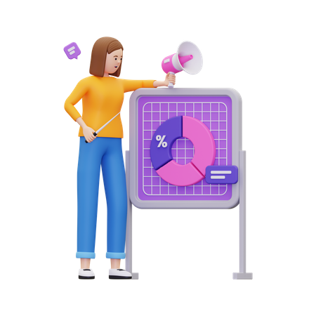 Femme faisant une présentation marketing  3D Illustration
