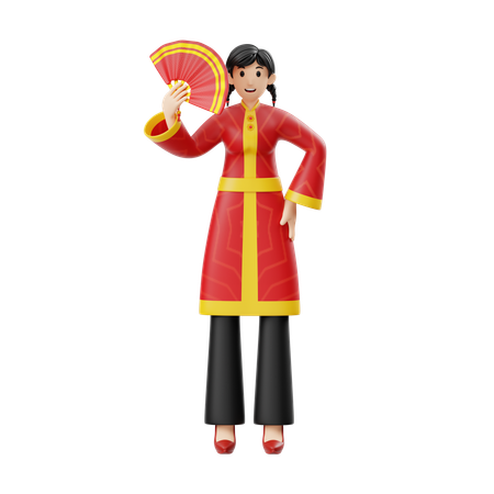 Femme éventail chinois  3D Illustration