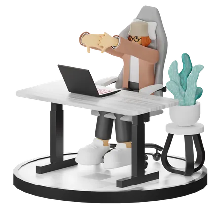 Femme fatiguée de travailler au bureau  3D Illustration