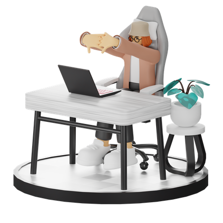 Femme fatiguée de travailler au bureau  3D Illustration