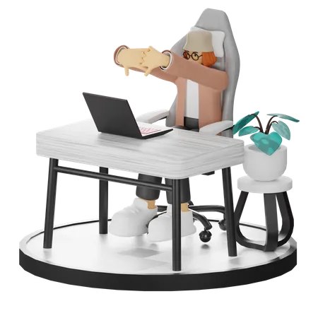 Femme fatiguée de travailler au bureau  3D Illustration