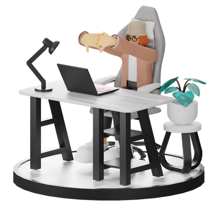 Femme fatiguée de travailler au bureau  3D Illustration