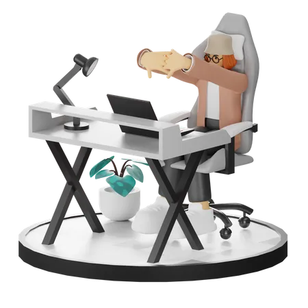 Femme fatiguée de travailler au bureau  3D Illustration