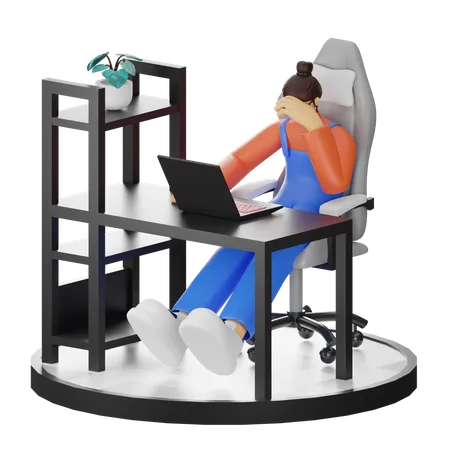 Femme frustrée assise sur une chaise  3D Illustration