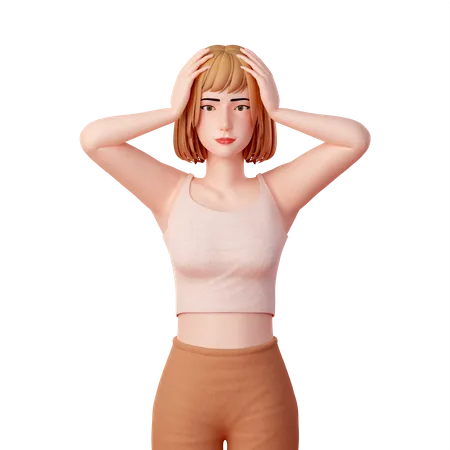Une femme frustrée et dépassée tient la tête à deux mains  3D Illustration