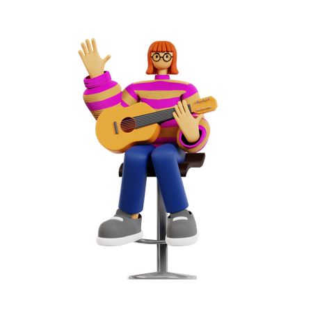 Guitariste féminine, agitant la main  3D Illustration