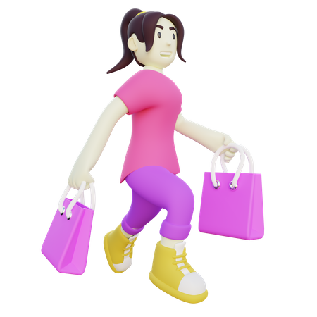 Femme heureuse après le shopping  3D Illustration