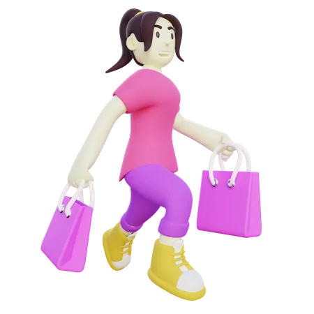 Femme heureuse après le shopping  3D Illustration