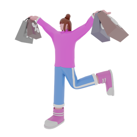 Femme heureuse avec sac à main  3D Illustration