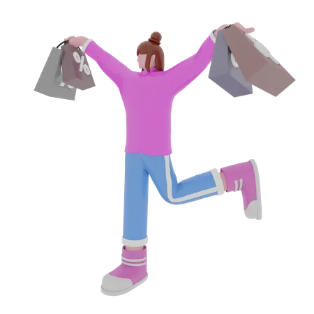 Femme heureuse avec sac à main  3D Illustration