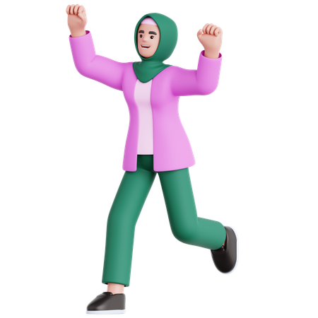 Femme heureuse qui court  3D Illustration