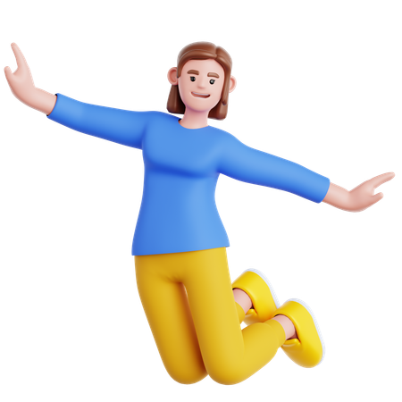 Femme heureuse, sauter  3D Illustration