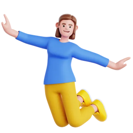 Femme heureuse, sauter  3D Illustration