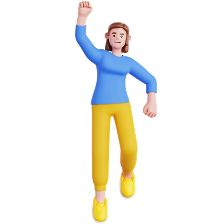 Femme heureuse, sauter  3D Illustration