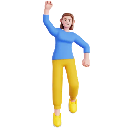 Femme heureuse, sauter  3D Illustration