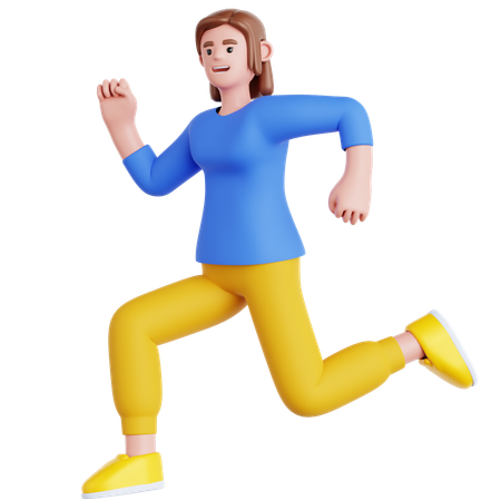 Femme heureuse, sauter  3D Illustration