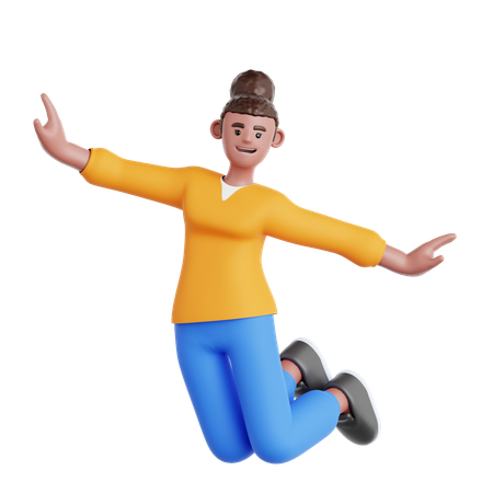 Femme heureuse, sauter  3D Illustration