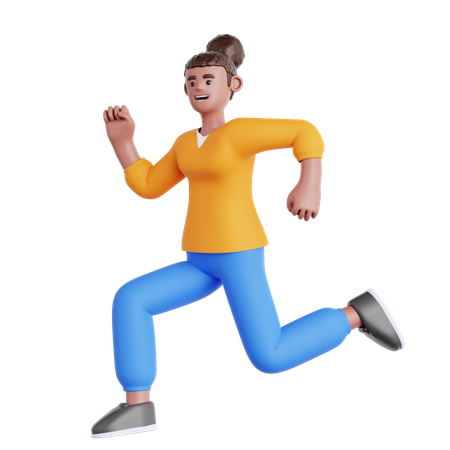 Femme heureuse, sauter  3D Illustration