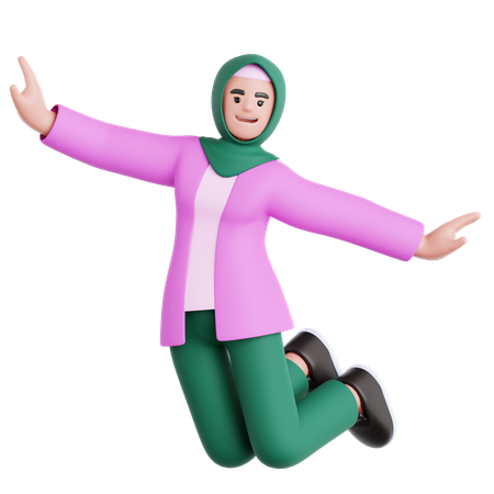 Femme heureuse, sauter  3D Illustration