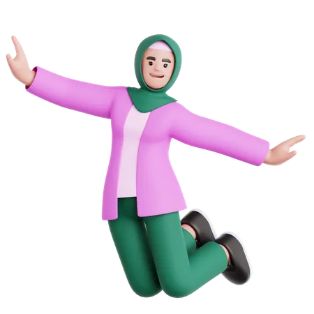 Femme heureuse, sauter  3D Illustration