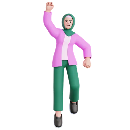 Femme heureuse, sauter  3D Illustration