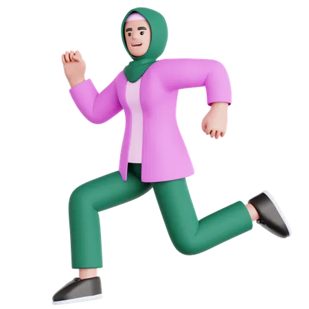 Femme heureuse, sauter  3D Illustration