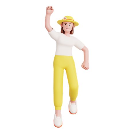 Femme heureuse, sauter  3D Illustration