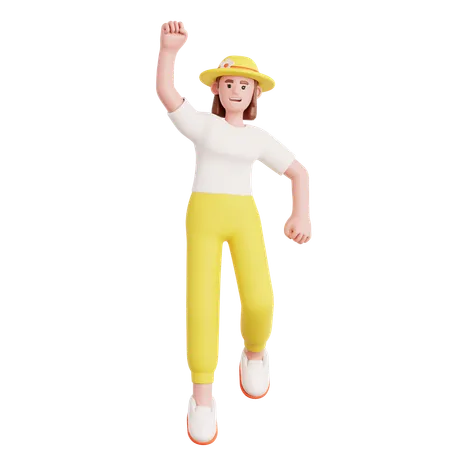 Femme heureuse, sauter  3D Illustration