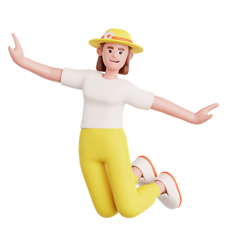 Femme heureuse, sauter  3D Illustration