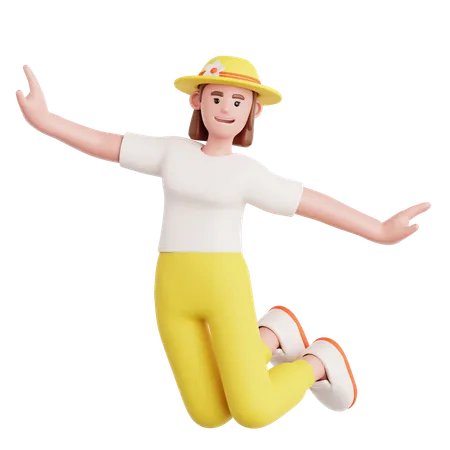 Femme heureuse, sauter  3D Illustration