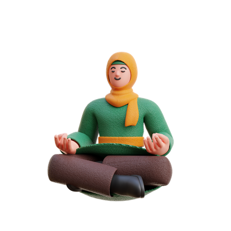 Pose de méditation hijab féminin  3D Illustration