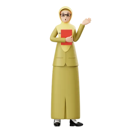 Enseignant Hijab Femme Donnant Présentation  3D Illustration