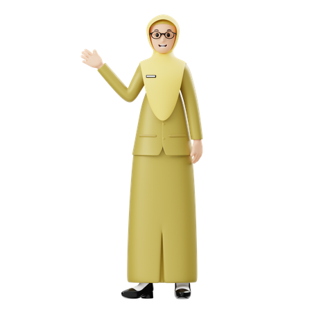 Professeur de hijab montrant quelque chose de bien  3D Illustration