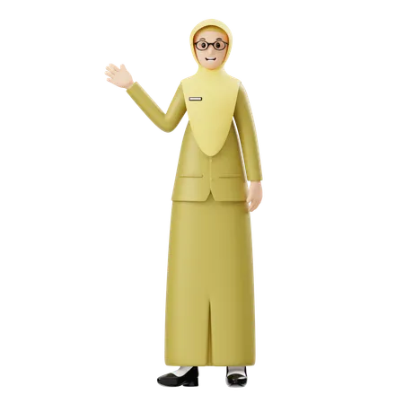 Professeur de hijab montrant quelque chose de bien  3D Illustration