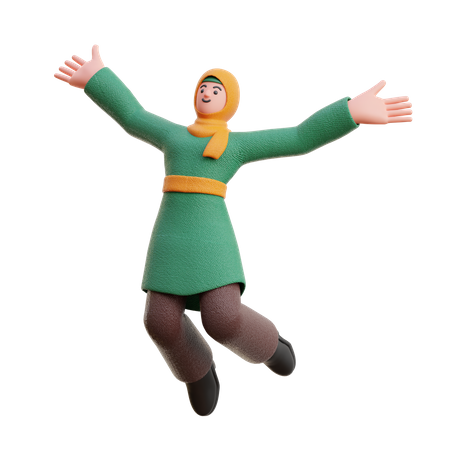 Saut en hijab féminin pose flottante heureuse  3D Illustration