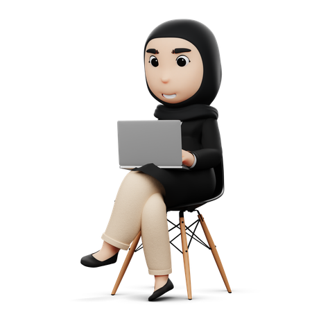 Femme hijab travaillant sur un ordinateur portable  3D Icon