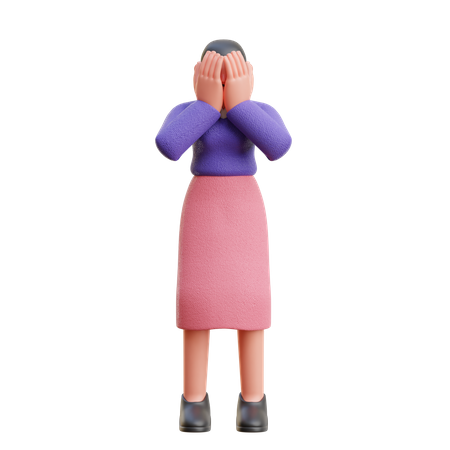 Honte féminine ou pose triste  3D Illustration