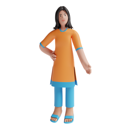 Femme indienne avec des vêtements traditionnels  3D Illustration