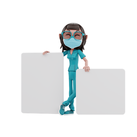 Infirmière tenant une pancarte  3D Illustration