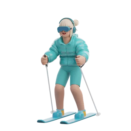 Femme jouant au ski  3D Illustration