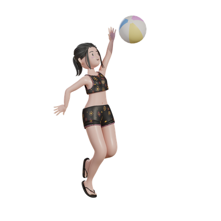 Femme jouant au volley-ball sur la plage  3D Illustration