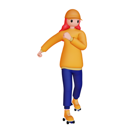 Femme jouant aux patins à roulettes  3D Illustration