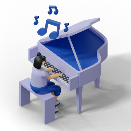 Femme jouant du piano  3D Illustration