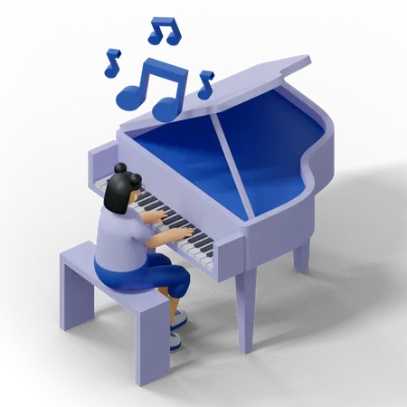 Femme jouant du piano  3D Illustration