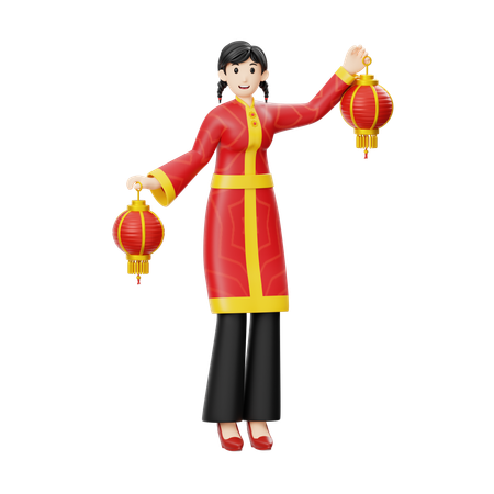 Femme lanterne chinoise  3D Illustration